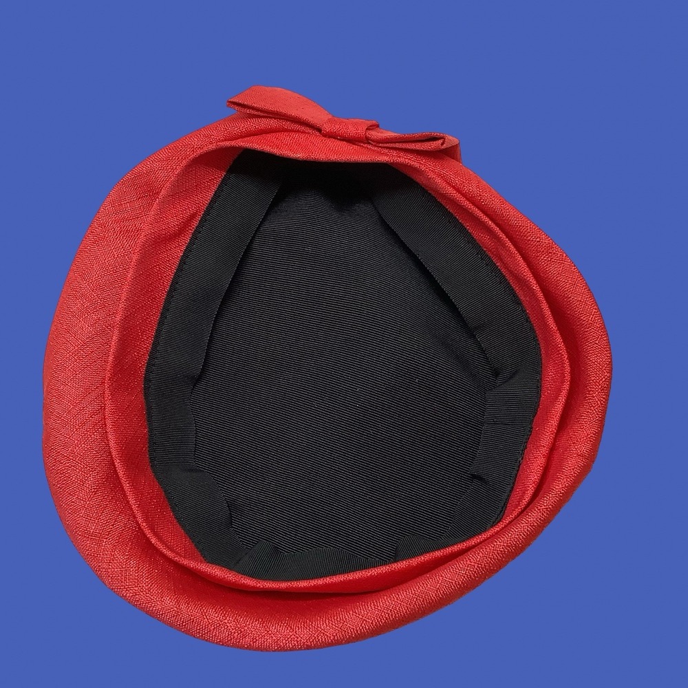Vintage 1950's Womens Red Straw Beret Hat with Bow Accent Spring Summer Party - Picture 6 of 6